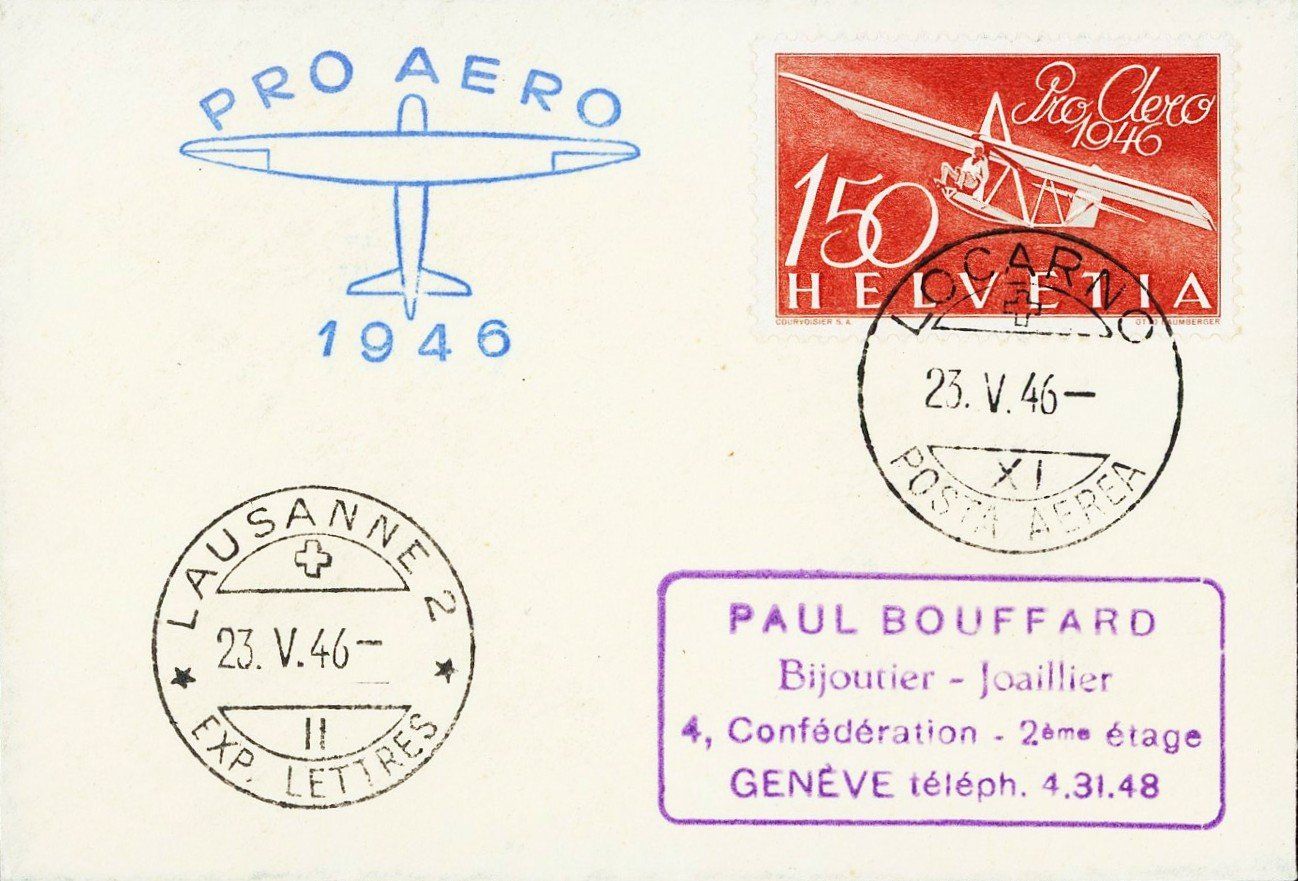 Tutti i francobolli: Flugpost Pro Aero 1946, Set von 3 Minibriefchen – Usato da Basel venduto da Strubelibs 2