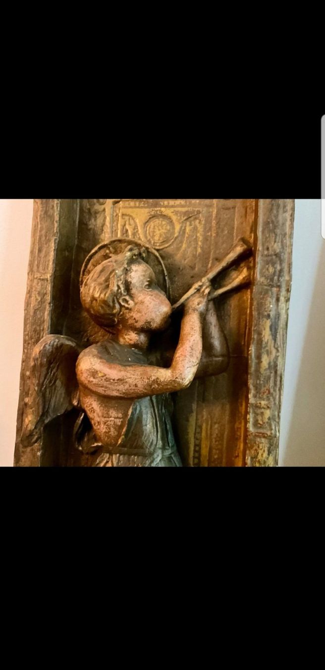Sculture & Statue: 2 Engel Wandbilder - Relief - Putte - Harfe - Posaune - alt – Usato da Staufen venduto da jasminm01 3