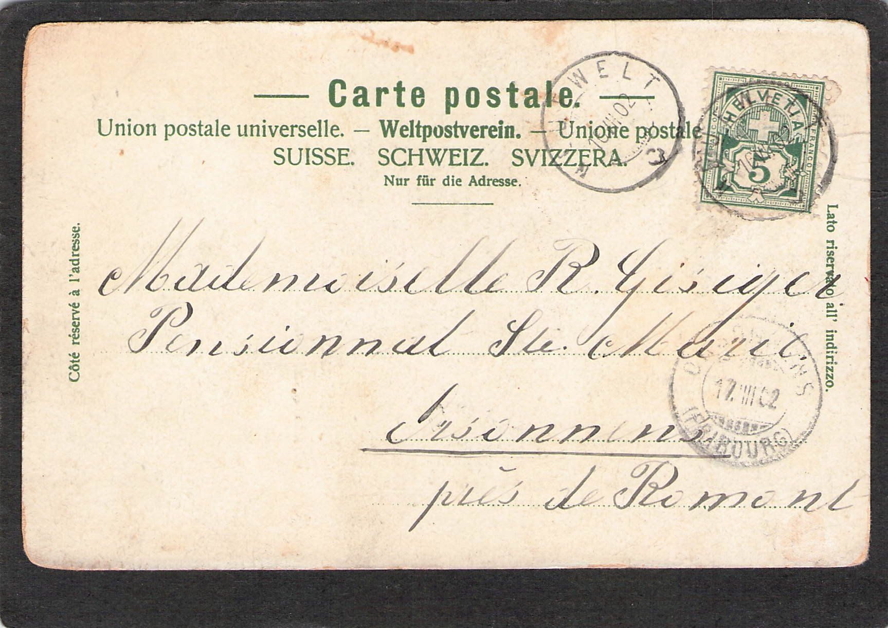 Ansichtskarten: .Basel , Strassburger Denkmal , gel. 1902 – Gebraucht aus Reichenburg von Pipo-67 1