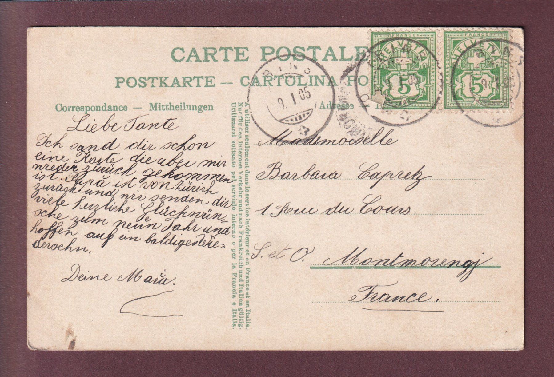 Cartoline postali: ZÜRICH - Neujahr - 1905 – Usato da Pully venduto da nicecards 1