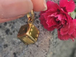 Goldener Würfel Anhänger, 750er Gold, 2.15g, Glücksbringer
