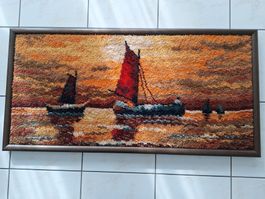Handgeknüpfter Wandteppich mit Holzrahmen