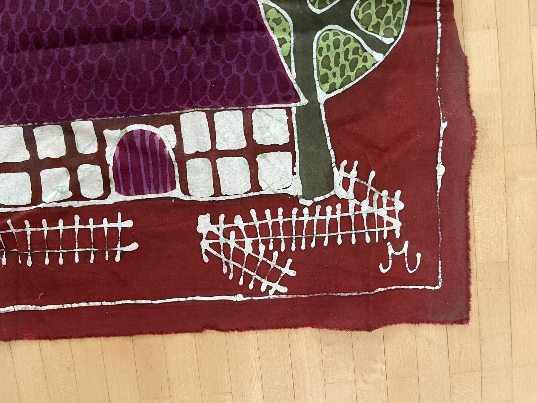 Foto & Immagini: Dekoratives Batik- Bild Riegelhäuser-Dorf mit Aufhängern – Usato da Winterthur venduto da 1956ingi 3