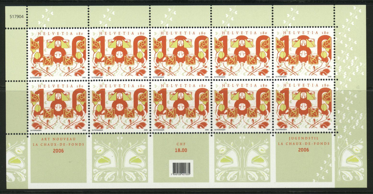Tutti i francobolli: 2006, Sondermarken Jugendstile, Kleinbogen ** – Usato da Willisau venduto da Vollstempel 2