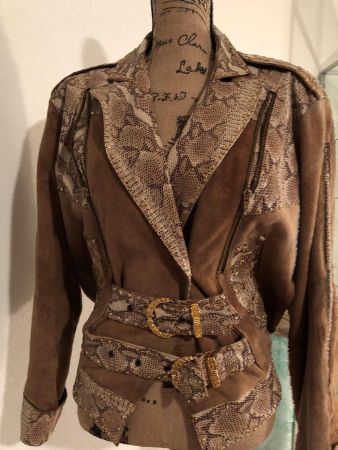 Damen Lederjacke gold Gr 36 / 38 S - M Schlangenoptik
