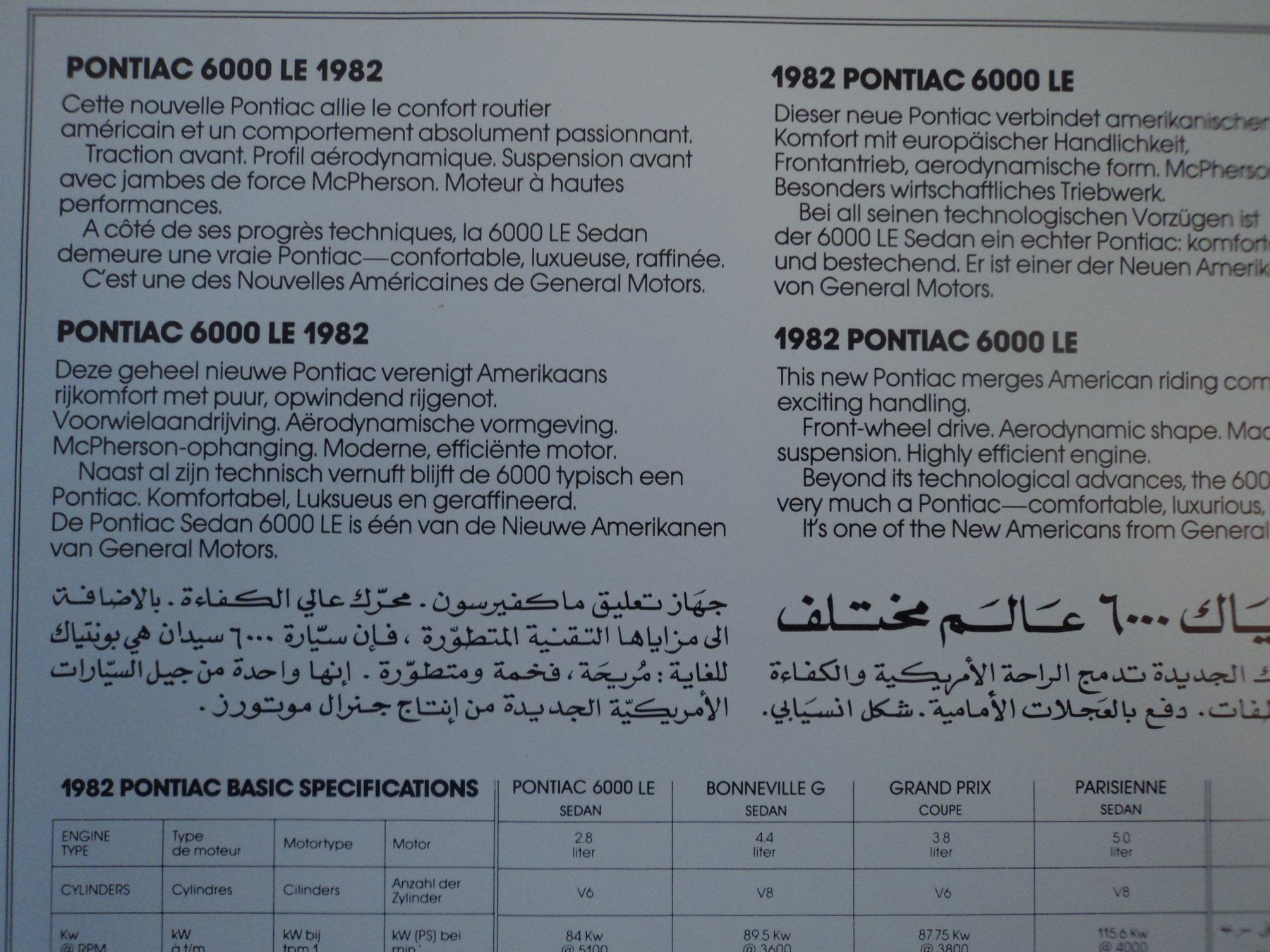Pontiac Dokumente: Prospekt Datenblatt Pontiac 6000 LE 1982 – Gebraucht aus Schwarzenburg von modelCARama 3