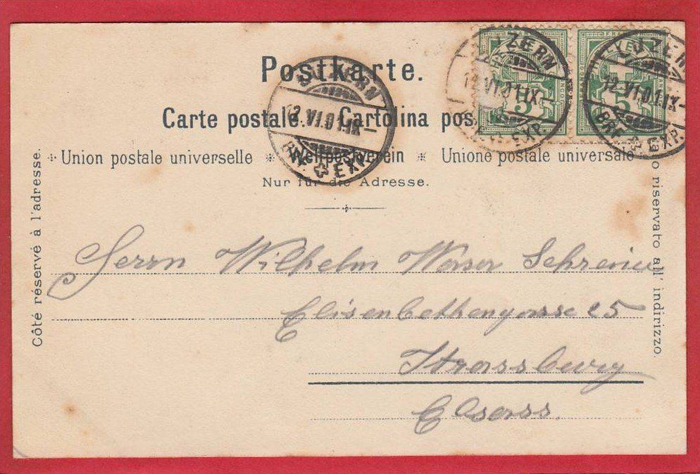 Cartoline postali: LUZERN, SCHWANENPLATZ, STEINMANN LITHO, 1901 – Usato da Grüningen venduto da Kartenlaube 1