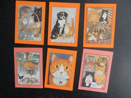 6 Doppelkarten mit Katzenmotiven von G. Buomberger Katze