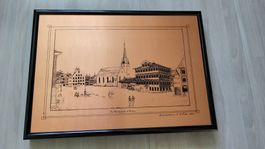 Bild Dorfplatz Heiden 1838 Federzeichnung J.U. Fitzi 1991...