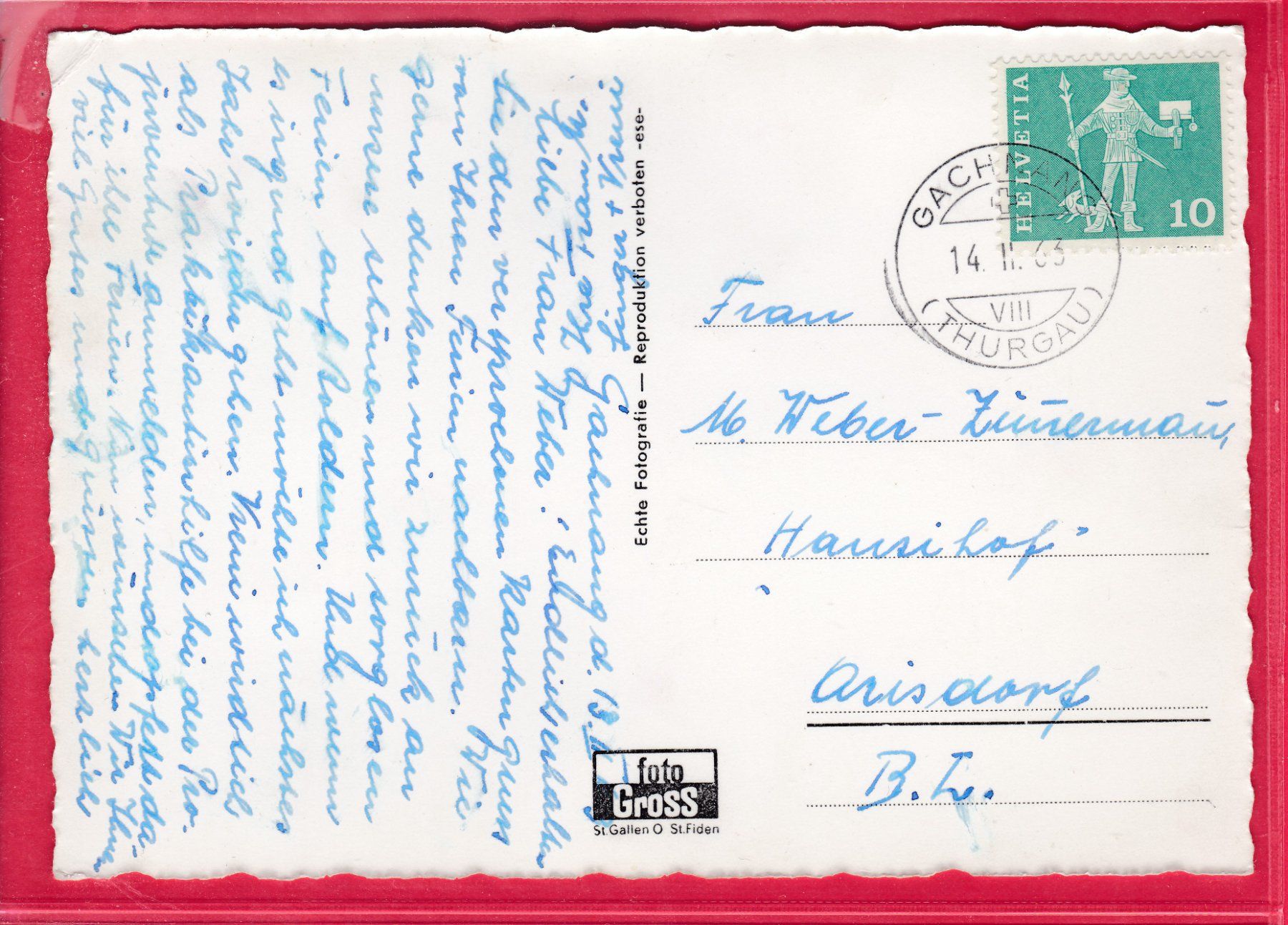Cartoline postali: FLUGAUFNAHME GACHNANG, 14.2.1963 – Usato da Oberrieden venduto da Gebirgsstelze 1