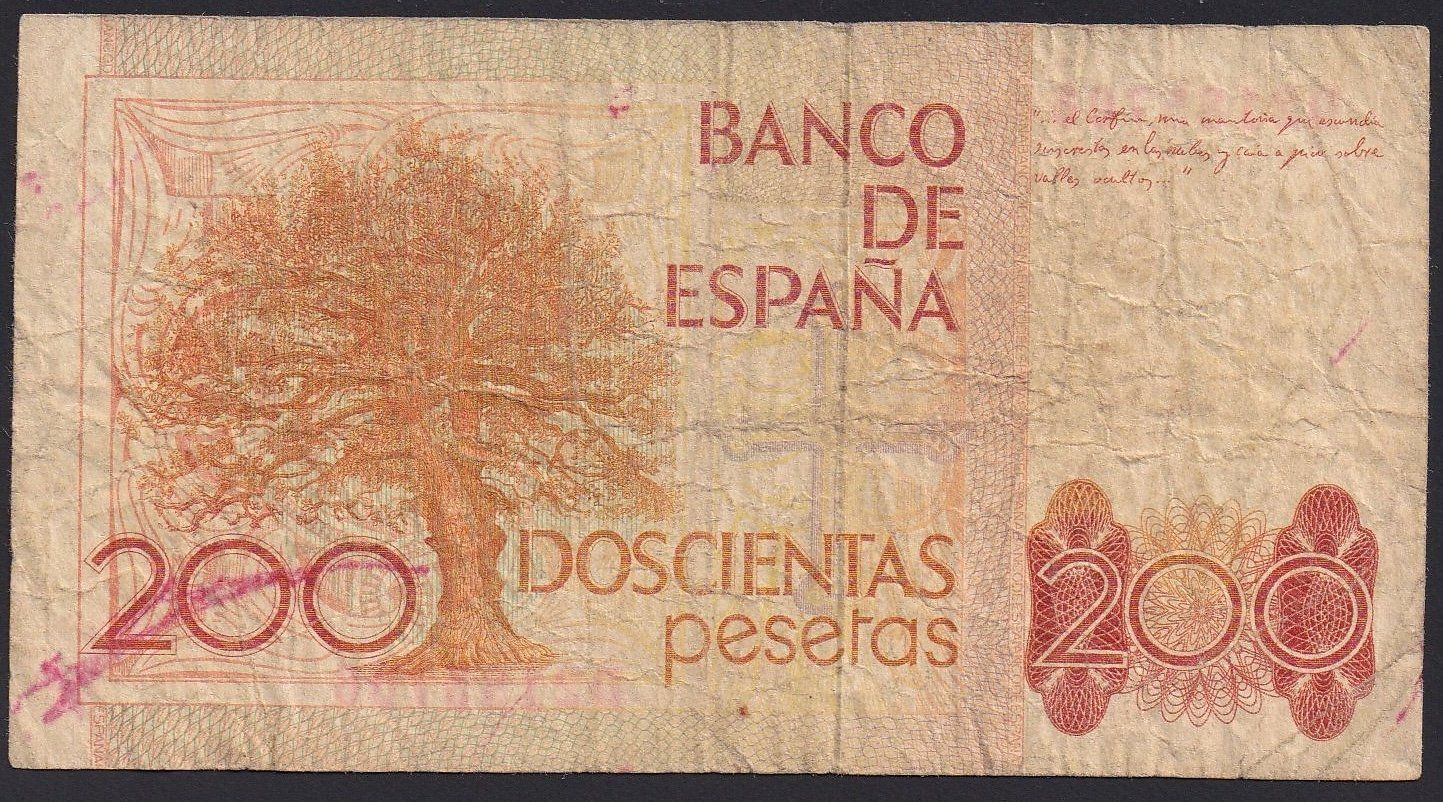 Banconote: Spanien 200 Pesetas 1980 – Usato da Brugg AG venduto da banknoten_muesli 1