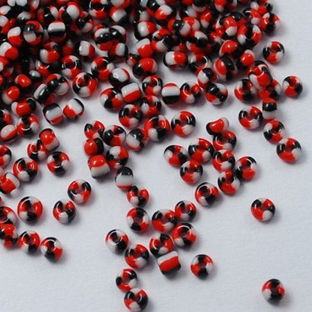 Perle (finte): Rocailles Schwarz-Weiss-Rot gestreift 2mm / 30g – Nuovo (secondo la descrizione) da Rüegsau venduto da Tausendfreund
