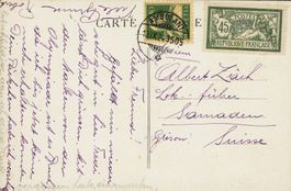 1924: Ansichtskarte aus Frankreich mit Misch-Frankatur CH/F