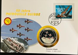 Patrouille Suisse  Numisbrief versilberte Medaille 2014