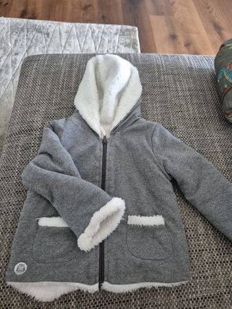 Kinder Jacke Boboli grau mit Kapuze und Plüschfutter