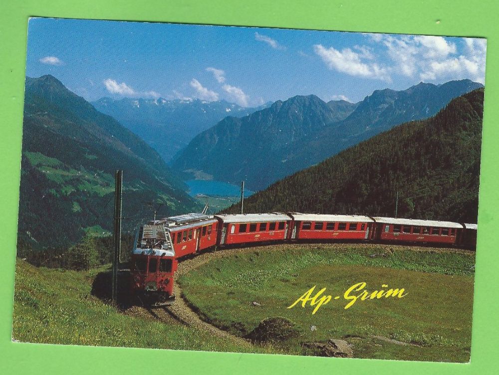 Cartoline postali: Alp Grüm, roter Zug, Berge – Usato da Zürich venduto da t24_de