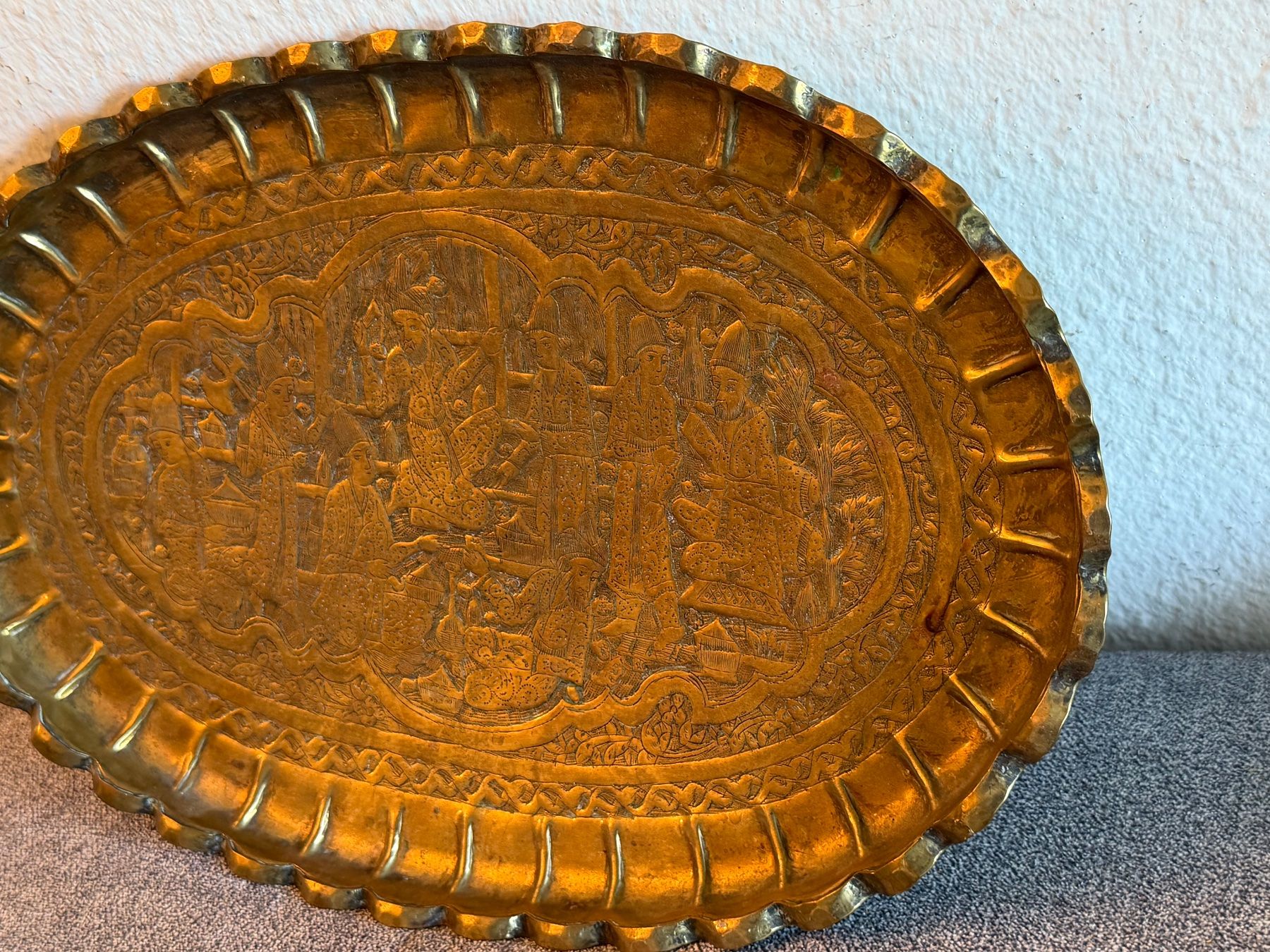 Dipinti: Antike Messing Tablett Oval Gravierte Verzierte Überbackene – Usato da Basel venduto da PAUL_ART 3