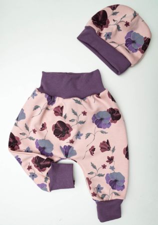 Fleece Pumphose 62/68 & Mütze Set - Blumen - NEU