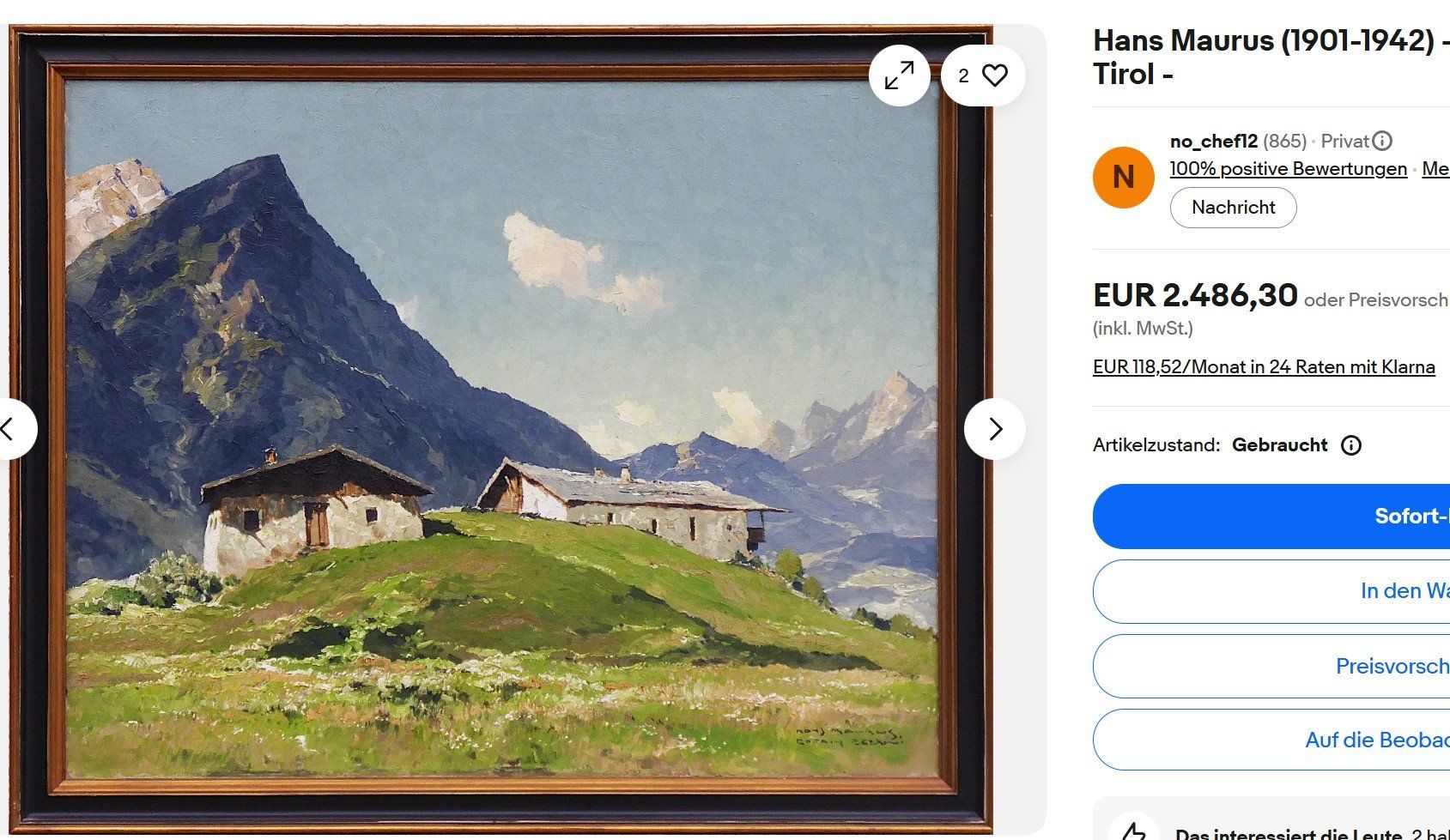 Dipinti: Hans Maurus (1901-1942): Im Engadin – Usato da Meilen venduto da Anonymous3 5