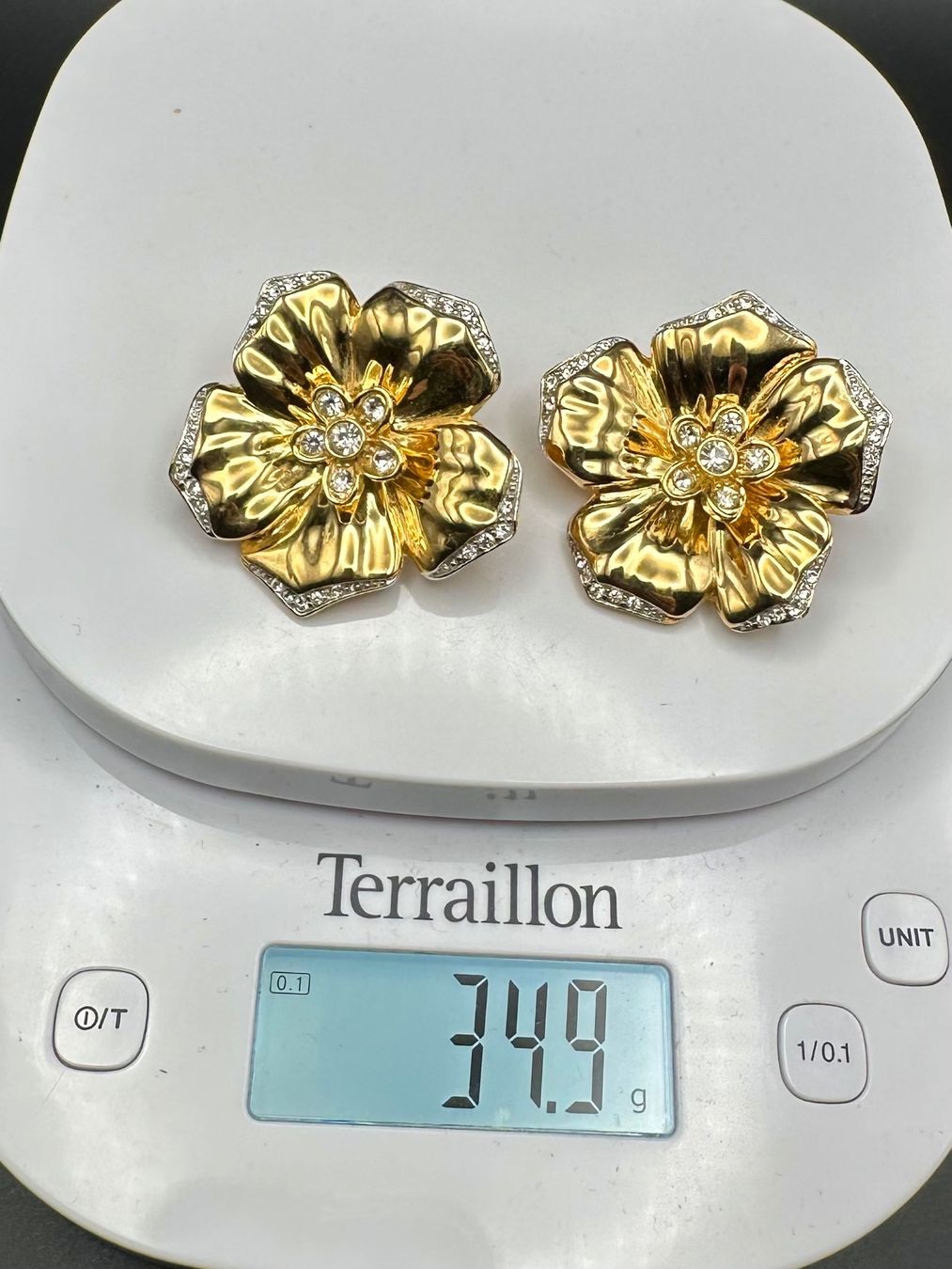 Ohrringe & -stecker: Große Ohrringe Clips, Blume mit Strass. Luxus-Schmuck – Gebraucht aus Lamone von LaCantinaMagica 8