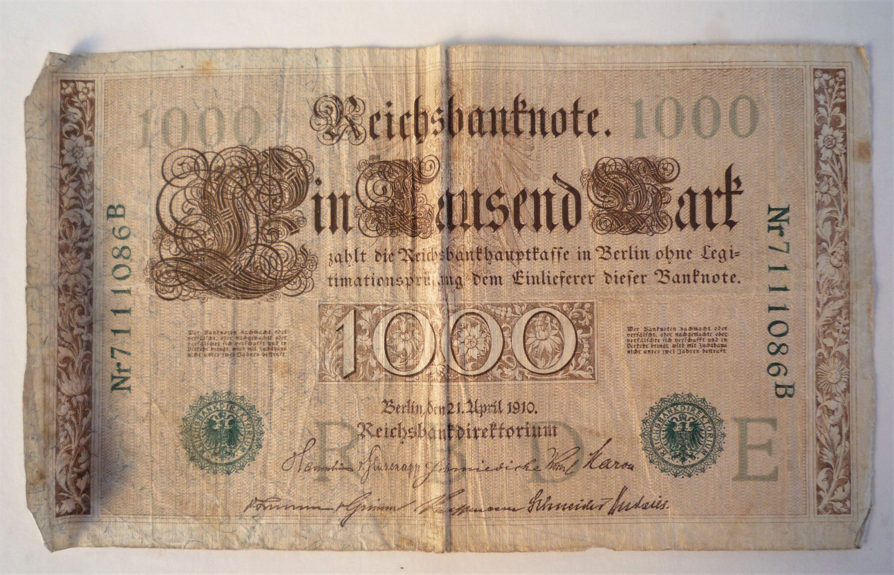 Banconote: 1000 Mark Reichsbanknote – Usato da Rafz venduto da Sonnenblume305