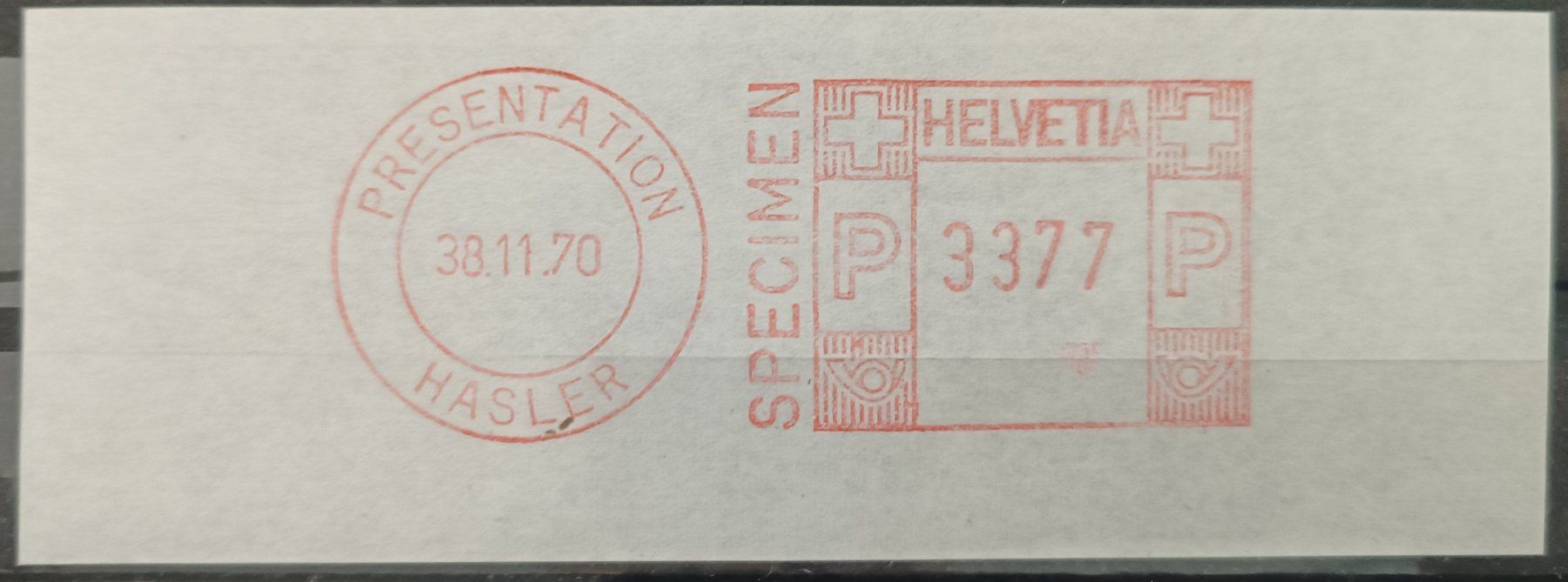 Tutti i francobolli: 38.11.1970 FRAMA Presentation Hasler SPECIMEN 3377 – Usato da Dübendorf venduto da goeggi79