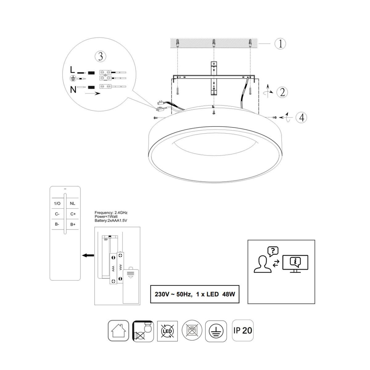 Lampadari & plafoniere: LED Deckenleuchte, Schwarz, 60 cm Ø – Nuovo (secondo la descrizione) da Kreuzlingen venduto da Smart-Light 6