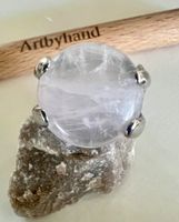 XL Rosenquarz Cabochon Ring versilbert – Statement Vintage