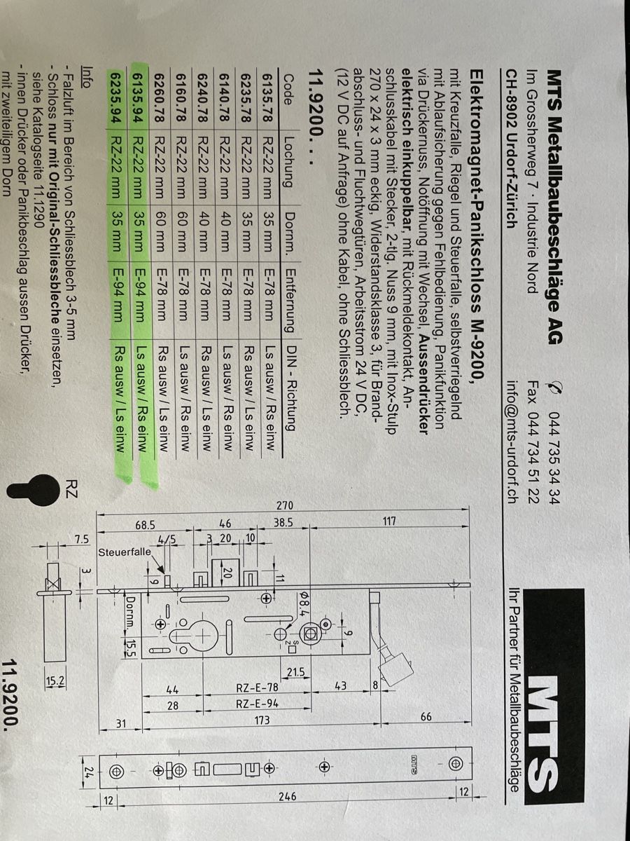 Schlösser: MTS 6135.94 oder 62135.94/ Elektromagnet Panikschloss – Gebraucht aus Dagmersellen von INEICHEN-MULTIMEDIA 3
