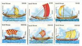 Briefmarken Schiffe der Antike. Guinea-Bissau