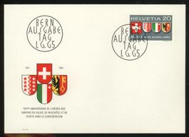 1965, FDC, Wallis, Neuenburg, und Genf 150 Jahre (Nr. 432)
