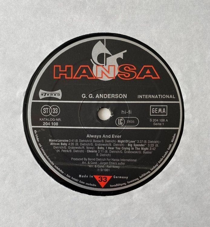 Dischi in vinile: G.G. Anderson, Always And Ever – Usato da Flums venduto da Empe1 2