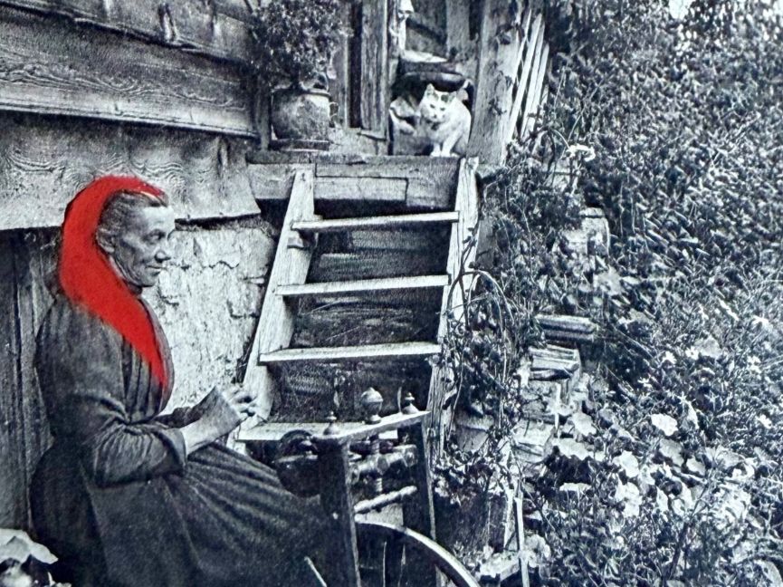 Cartes postales: Champéry - Fileuse de Champéry avec son chat 1920 – D'occasion à Lutry par Ediego 1