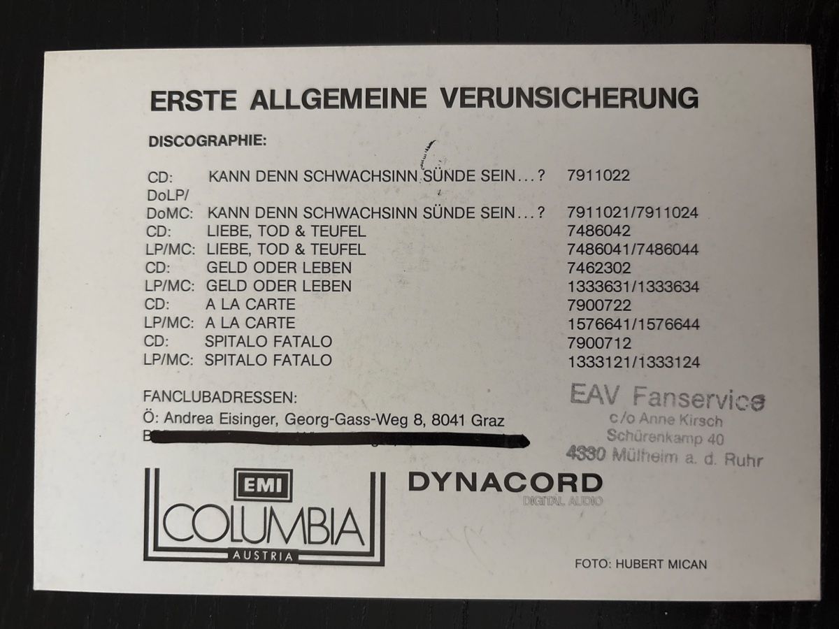 Autographes: ERSTE ALLGEMEINE VERUNSICHERUNG – D'occasion à Uetendorf par hoisle 1