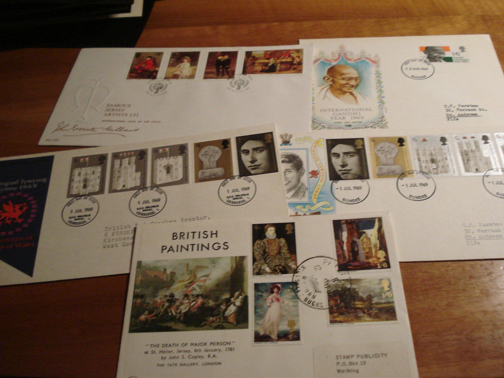 Alle Briefmarken: Grossbritannien, 5 FDC um 1969 – Gebraucht aus Niederwil AG von morostahu 1