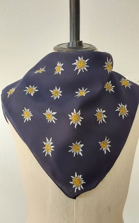Seidenfoulard quadratisch dunkelblau Motiv Edelweiß