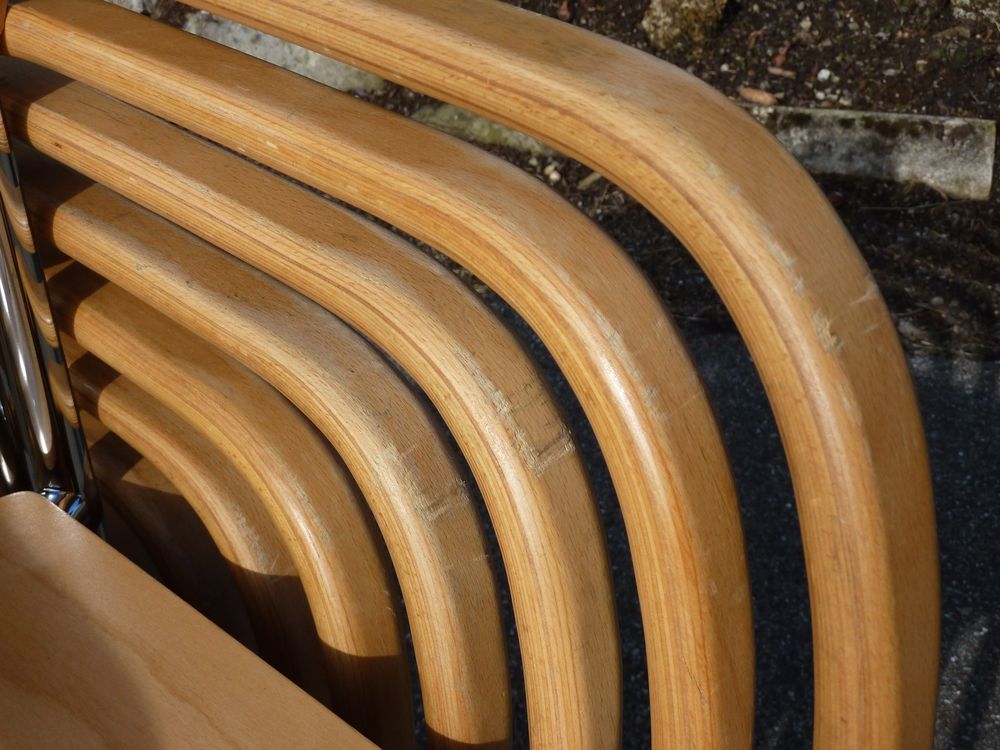 9 Stühle Holzstühle Seminarstühle Stapelstühle mit Armlehne 7