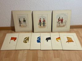 Lithografie Uniformen und Fahnen Schweiz