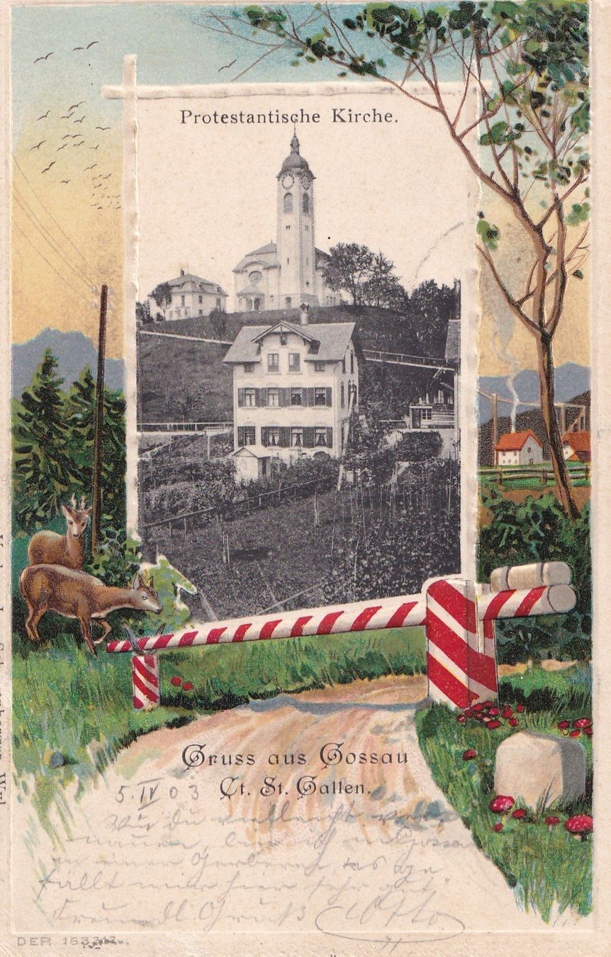 Cartoline postali: Gossau Prägekarte mit Protestantische Kirche – Usato da Olten venduto da clotaldi