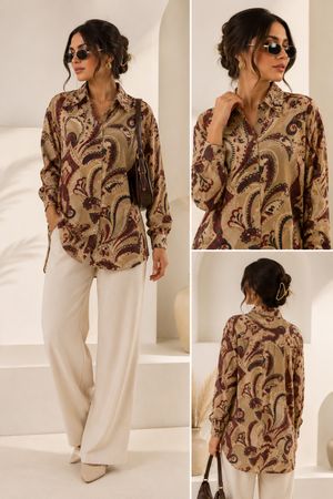 Chemise femme beige et bordeaux 