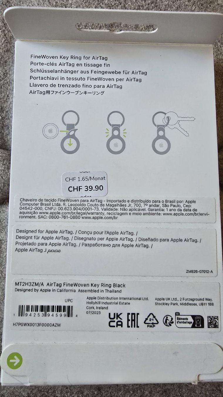 Apple Portachiavi: Apple AirTag FineWoven Key Ring Schwarz neu – Nuovo e nell'imballaggio originale da Duebendorf venduto da Dguguseli 1