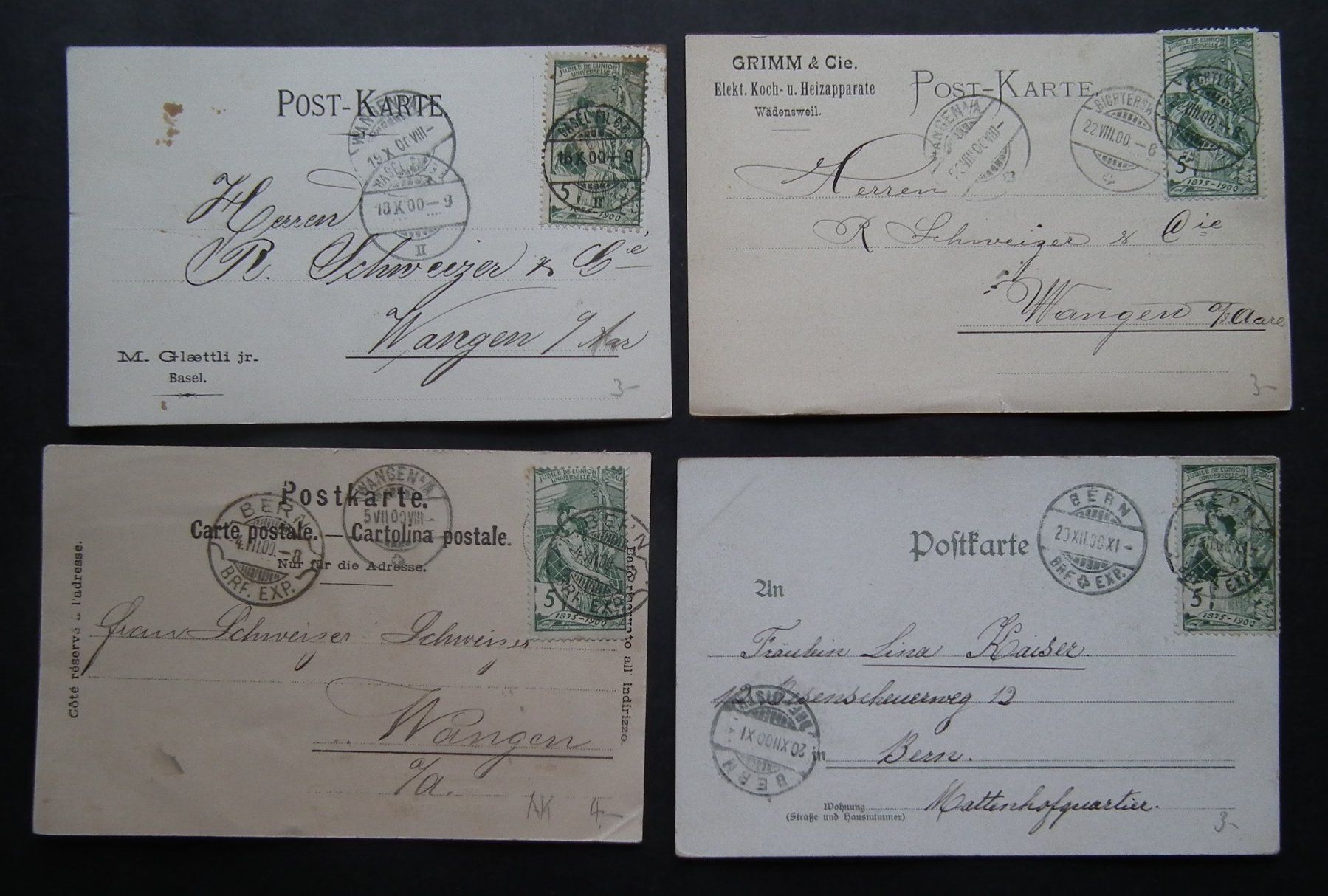 Tutti i francobolli: 1900  vier Postkarten mit UPU Frankatur – Usato da Kriens venduto da WULLU99