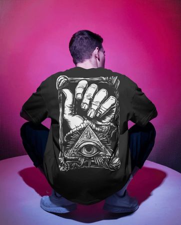 Tshirt Herren L schwarz Rückenmotiv punk style pyramide auge