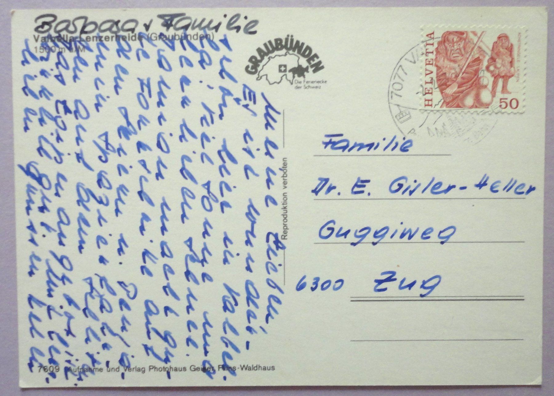Cartes postales: Valbella-Lenzerheide 1500 m ü.M. – D'occasion à Fétigny par Billy2miny 1