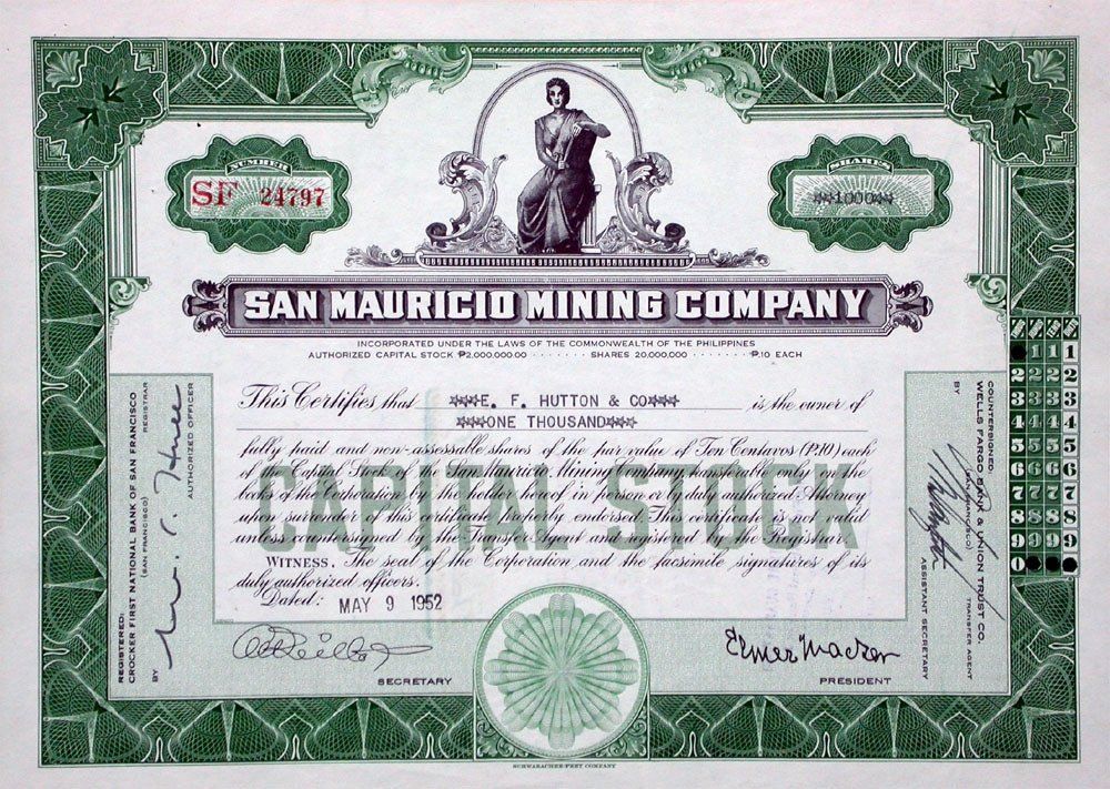 Documenti: San Mauricio Mining Company - 1959 – Usato da Solothurn venduto da Sgasche