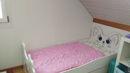 Kinderbett Katzen Design weiss inkl Bettkasten 