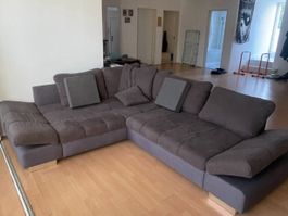 Sofa 3er-Sofa – Hellgrau/Braun – gebraucht - Kissen vorhande