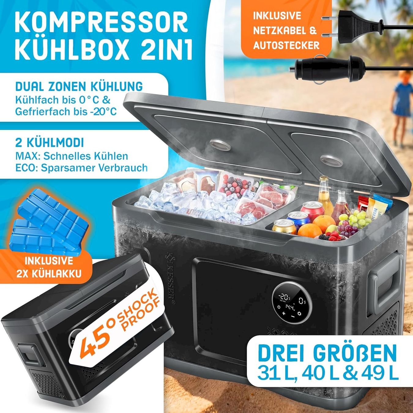 Cucinare, Mangiare & Bere: KESSER Kompressor Kühlbox 49L schwarz – Nuovo e nell'imballaggio originale da Bottighofen venduto da zaap 1