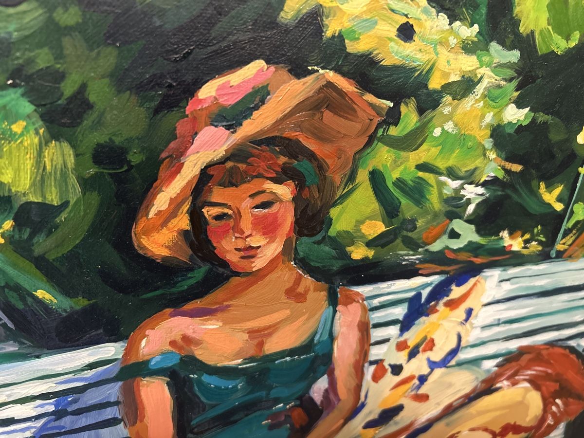 Gemälde: Gemälde: "Dame im Garten", signiert, Pierre Cornu – Gebraucht aus Glarus von KunstWerkEr-LS87 2