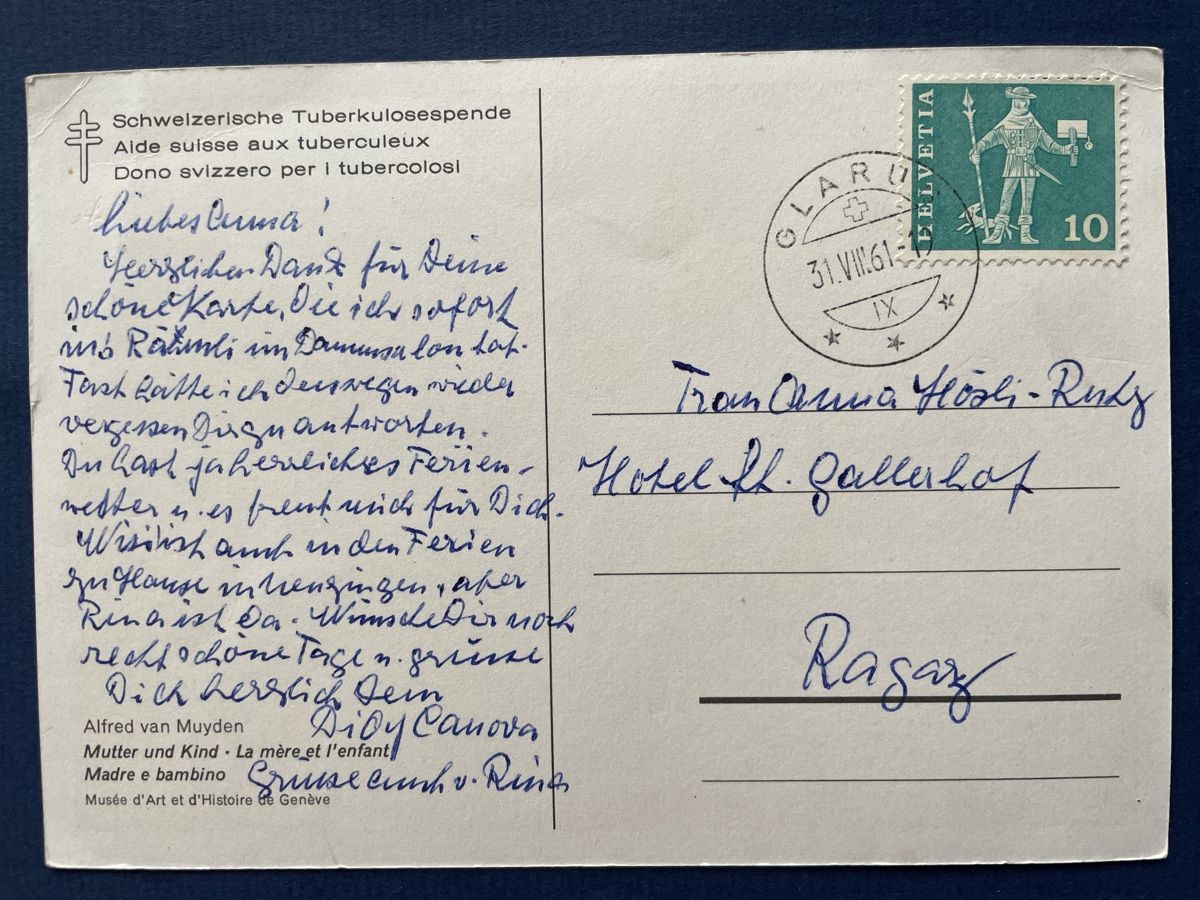 Cartoline postali: Alte Ansichtskarte "Mutter und Kind" von A. van Muyden 1961 – Usato da Neuhausen am Rheinfall venduto da Arielle55 1